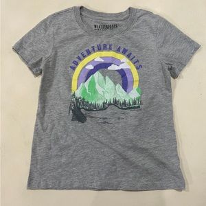 Grey t-shirt with mountain adventure picture. Size 10-12